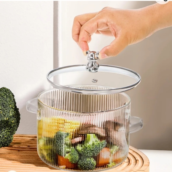 LITTLE HOMIE Glass Pots for Cooking on Stove with Lids 1.6L (54oz) - GlassPot Co - Picture 6 of 12